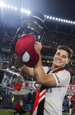 Mariana Alvarez son Julian Alvarez with championship victory with River Plate.